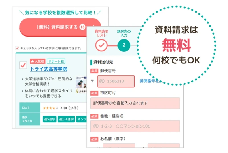 ズバット通信制高校比較の無料資料請求画面